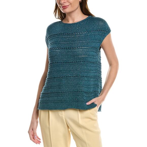 Lafayette 148 New York Bateau Neck Open Stitch Silk Pullover Knit Top Medium - Picture 2 of 8